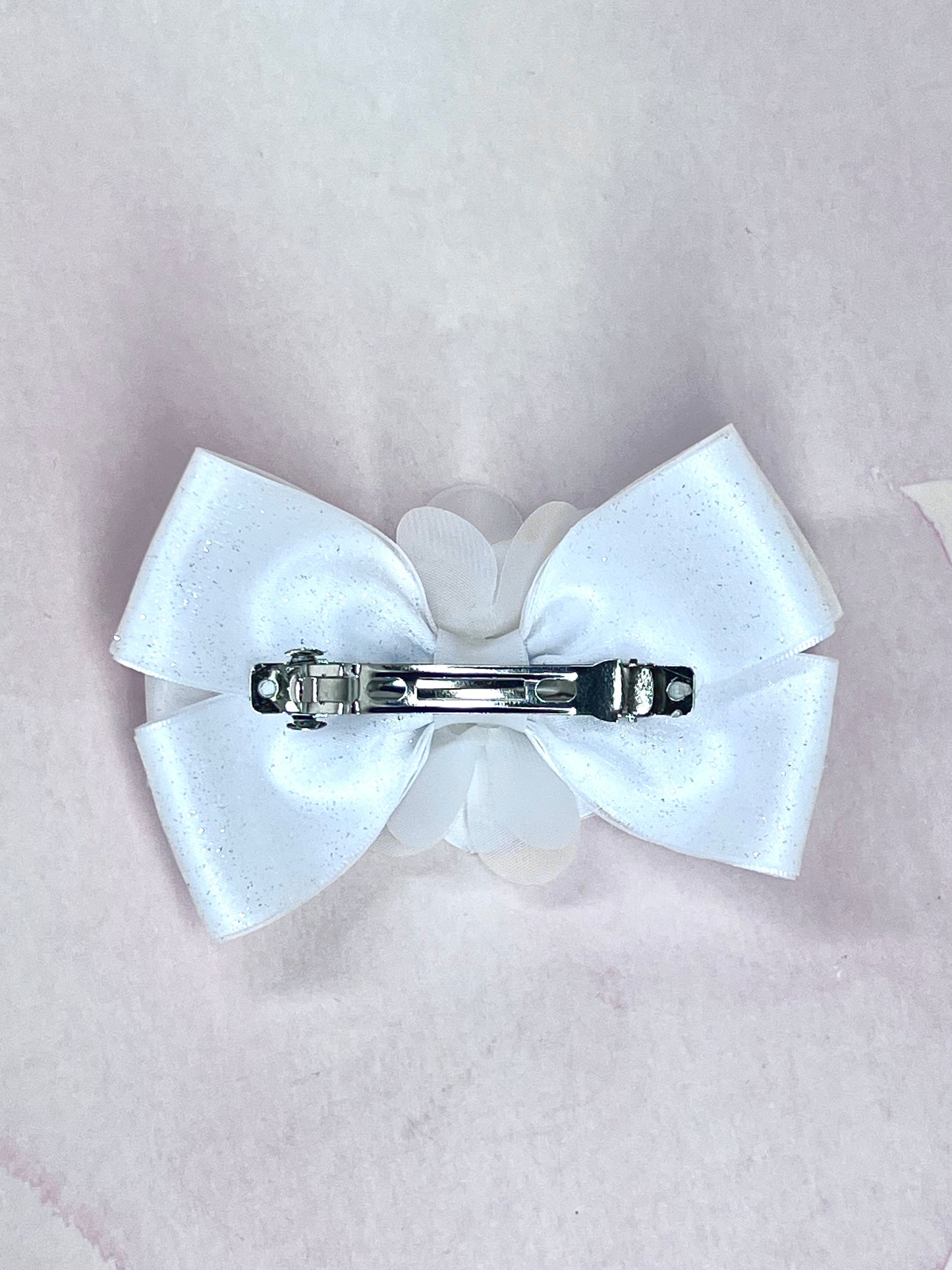 Elegant White Satin and Organza Wedding Hair Clips Bow for Little Girls.