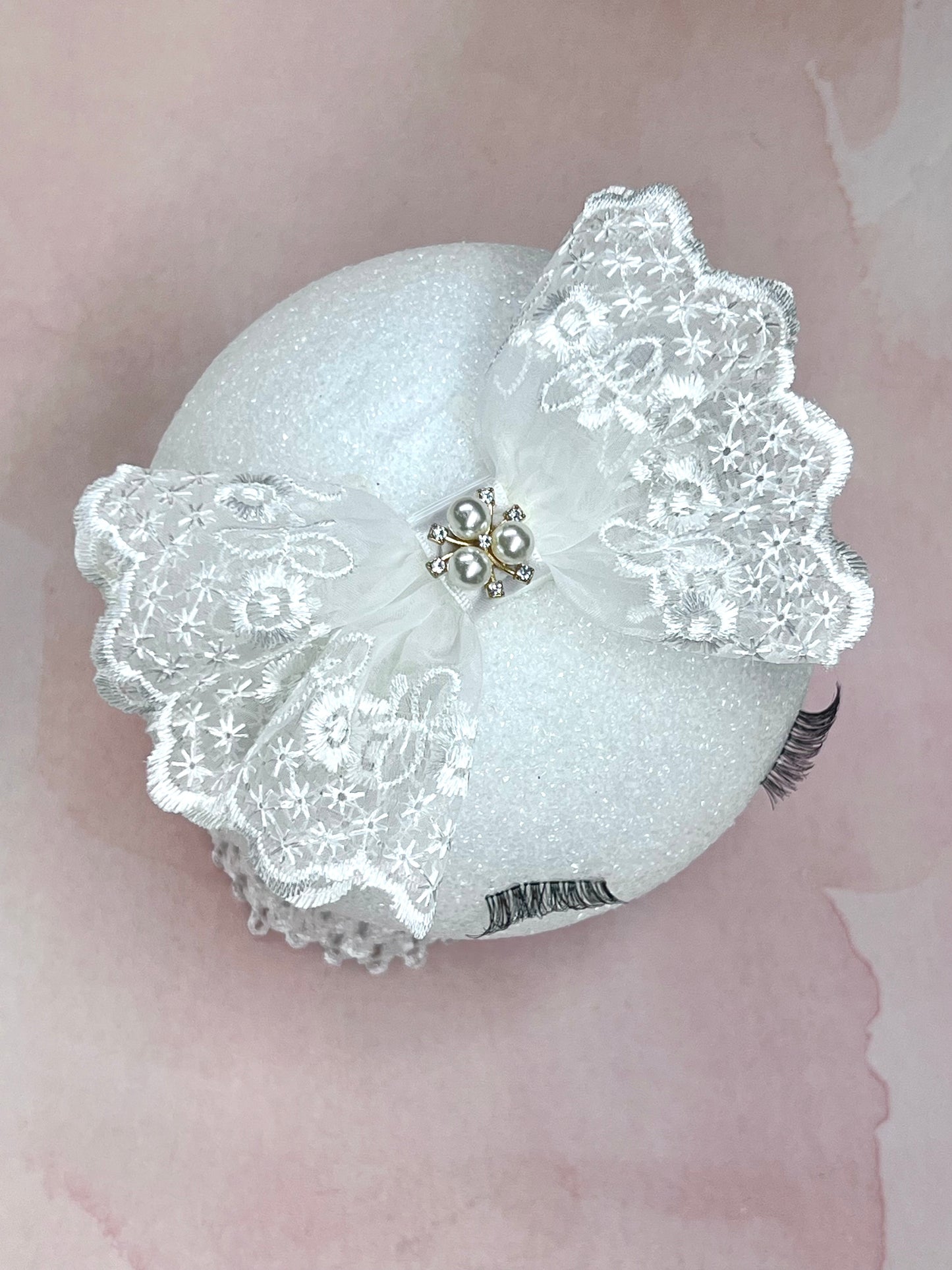 Exquisite Lace Elastic Headband with Pearl and Rhinestone Center – Perfect for Newborns and Special Occasions - Wedding Hair Bow Accessories