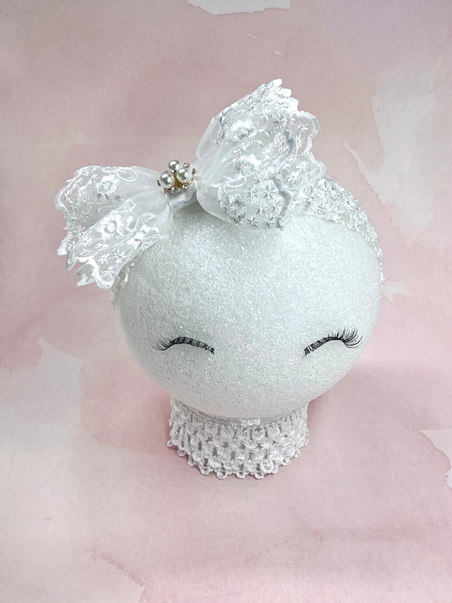 Exquisite Lace Elastic Headband with Pearl and Rhinestone Center – Perfect for Newborns and Special Occasions - Wedding Hair Bow Accessories