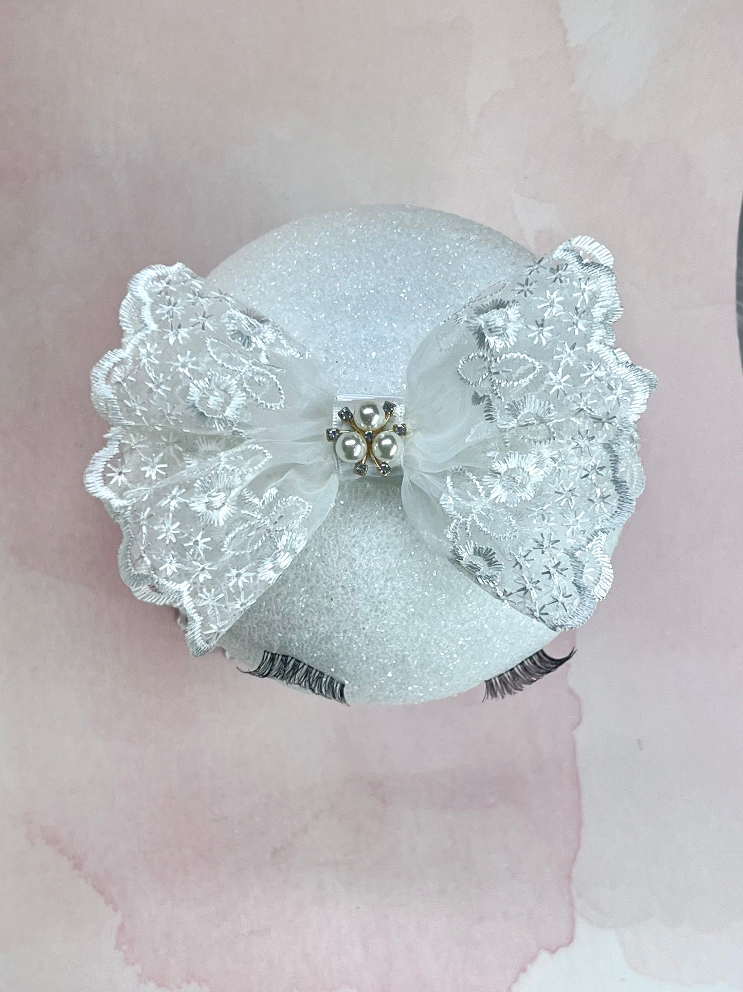 Exquisite Lace Elastic Headband with Pearl and Rhinestone Center – Perfect for Newborns and Special Occasions - Wedding Hair Bow Accessories