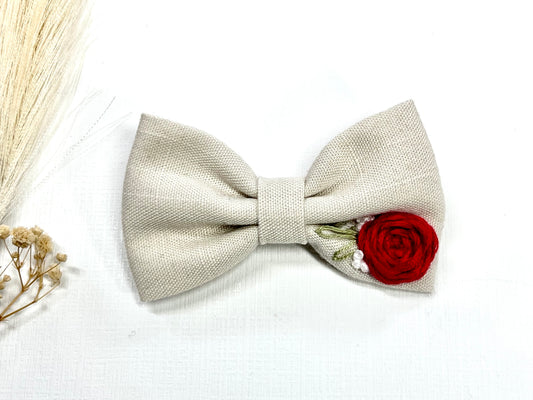 🌸 Hand Embroidered Linen Bow Clips – Girls Hair Clips. Elegance in Every Stitch!