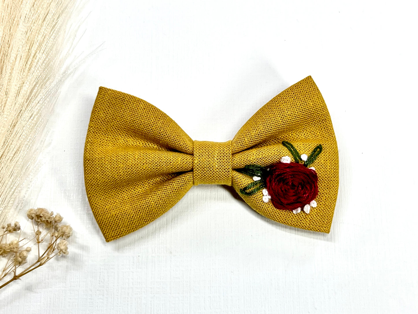 🌸 Hand Embroidered Linen Bow Clips – Girls Hair Clips. Elegance in Every Stitch!