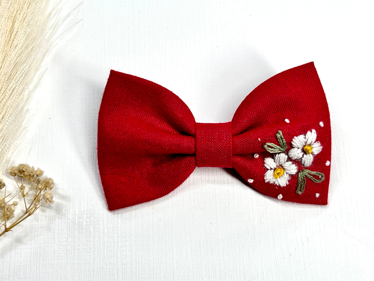 🌸 Hand Embroidered Linen Bow Clips – Girls Hair Clips. Elegance in Every Stitch!
