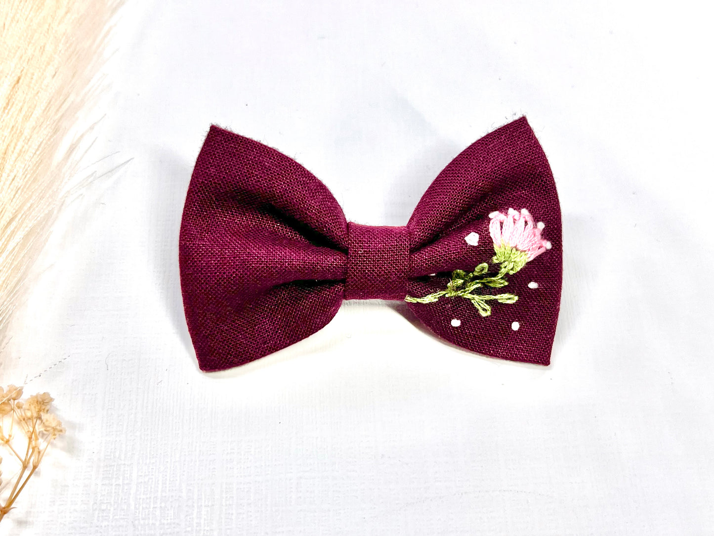 🌸 Hand Embroidered Linen Bow Clips – Girls Hair Clips. Elegance in Every Stitch!