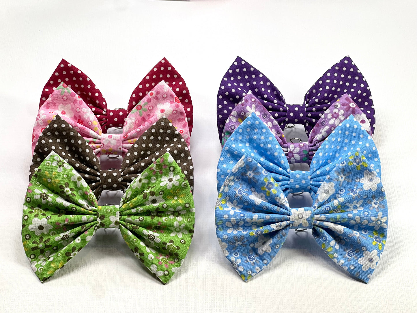 Set of 2 Fabric Hair Clips – Polka Dot + Floral Bows with Nonslip Backing | Girls Hair Clips Bows | Polka Dot Hair Bows