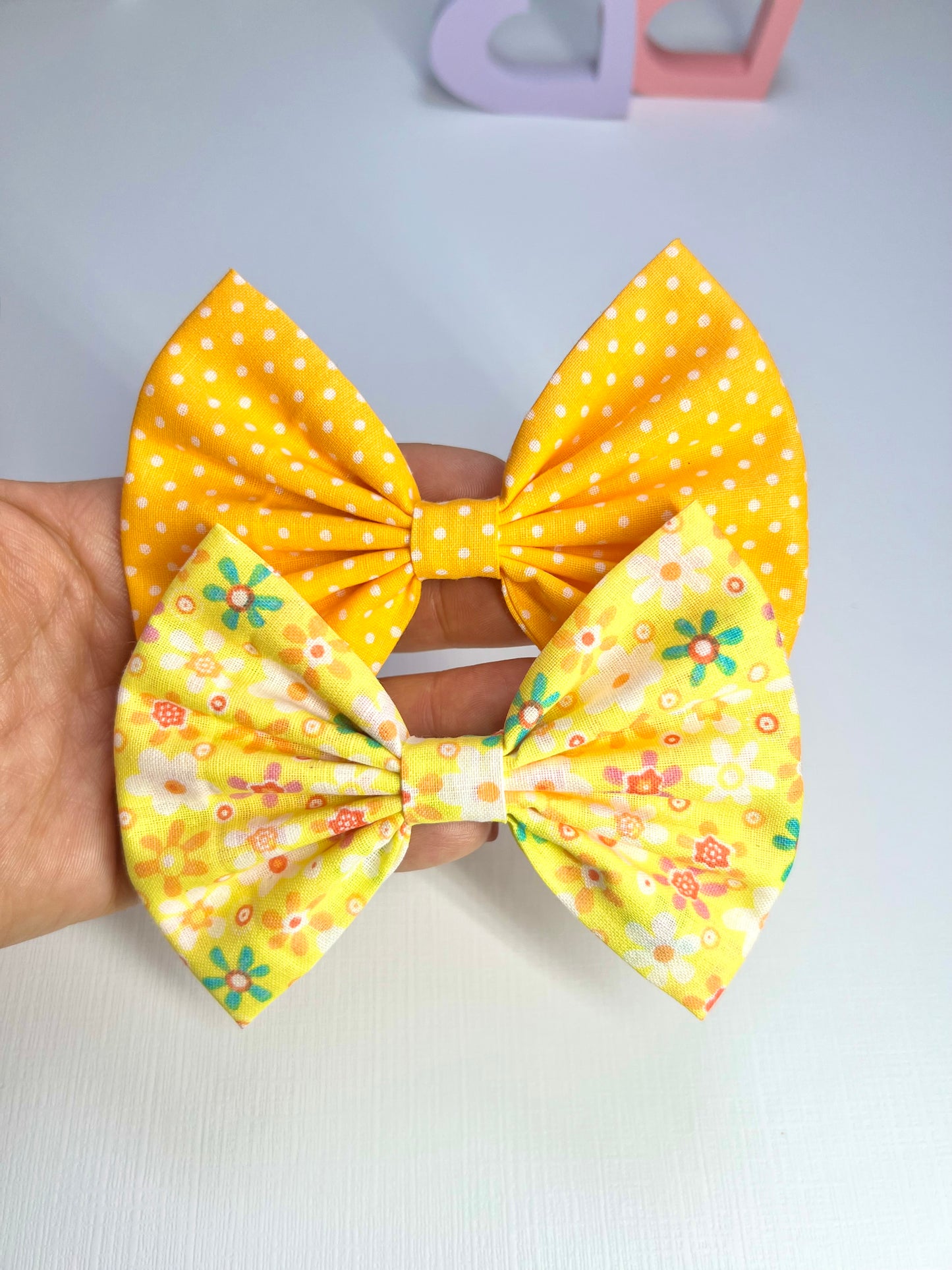 Set of 2 Fabric Hair Clips – Polka Dot + Floral Bows with Nonslip Backing | Girls Hair Clips Bows | Polka Dot Hair Bows