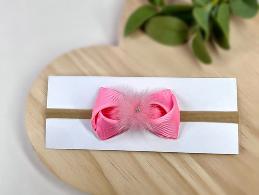 Elegant Fur Pom Pom Bow Headbands – Soft and Stylish for Babies