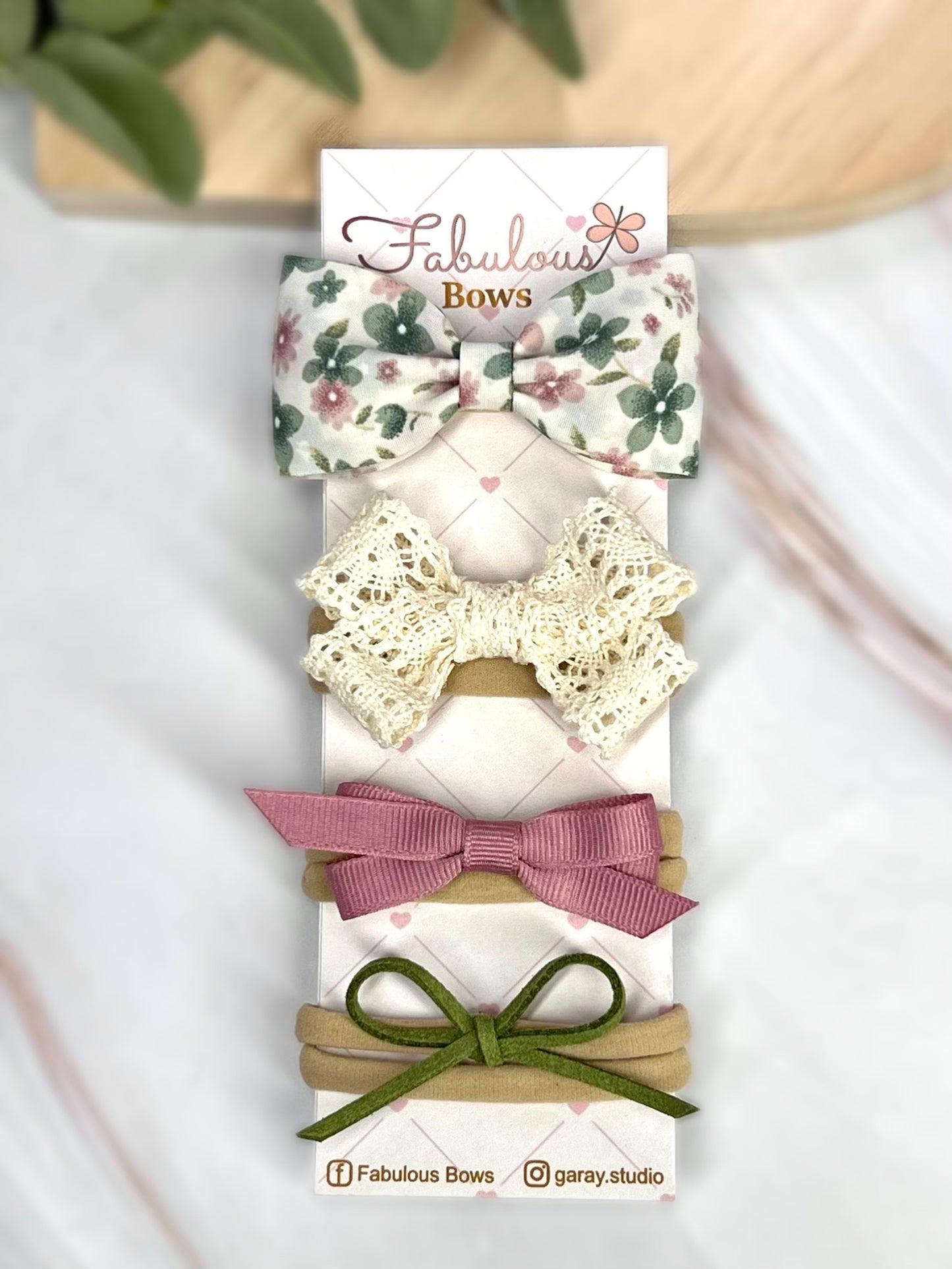 Vintage Floral Baby Headband Set – Delicate Lace and Timeless Ribbon Bows (4-Pack)