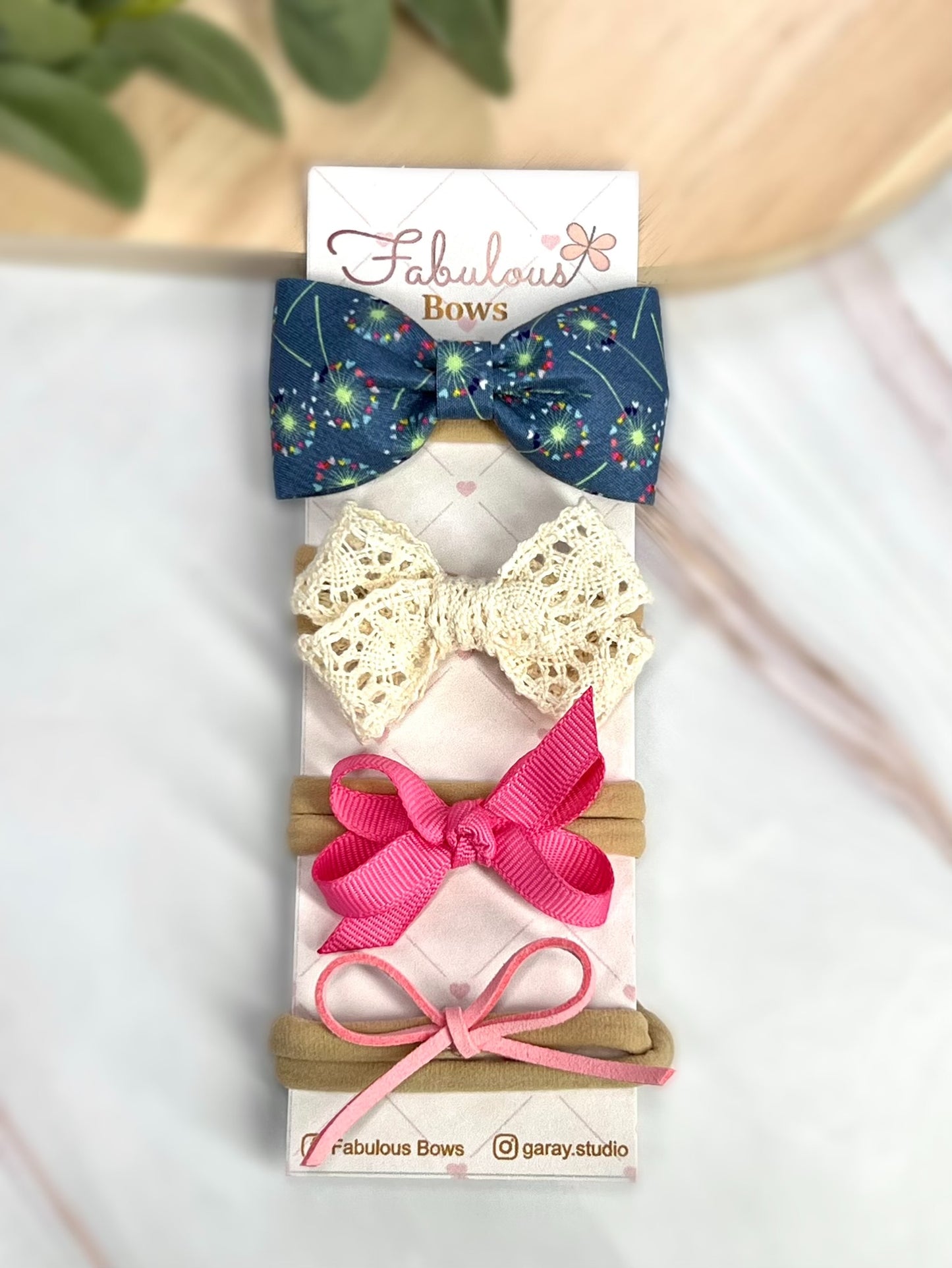 Vintage Floral Baby Headband Set – Delicate Lace and Timeless Ribbon Bows (4-Pack)