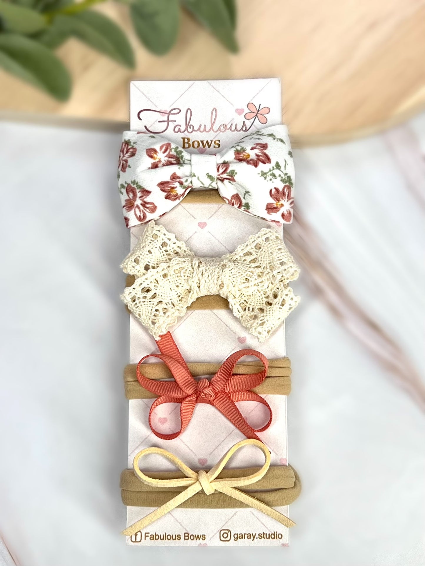 Vintage Floral Baby Headband Set – Delicate Lace and Timeless Ribbon Bows (4-Pack)
