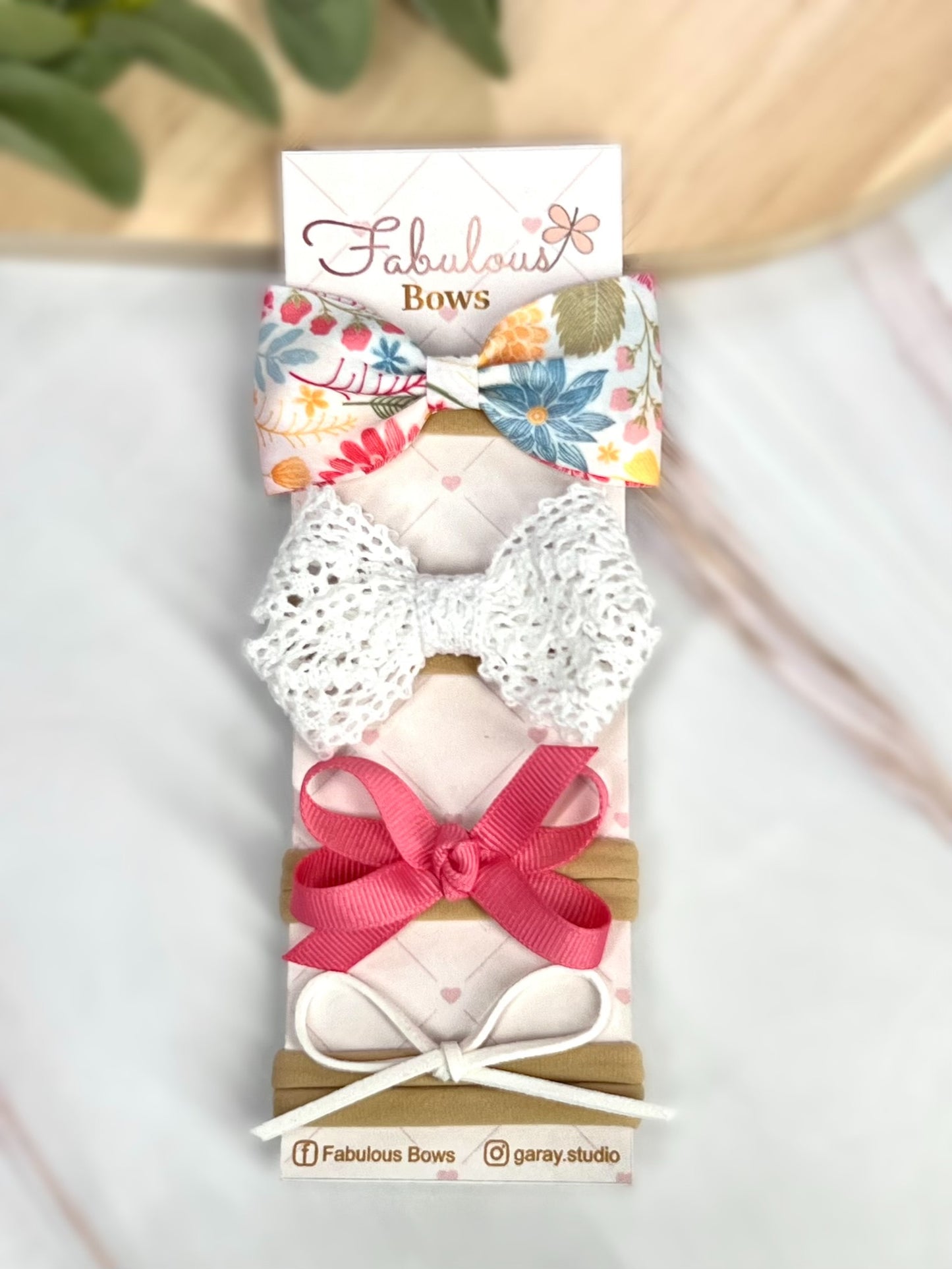 Vintage Floral Baby Headband Set – Delicate Lace and Timeless Ribbon Bows (4-Pack)